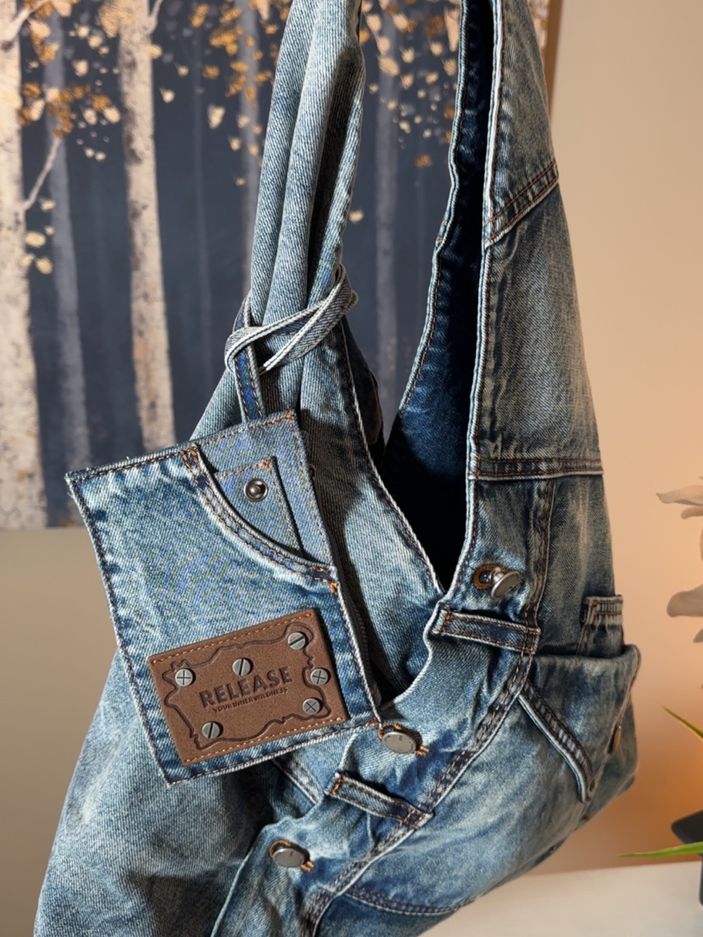Release Denim Hobo Bag in Faded Blue - Picture 3 of 7